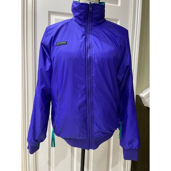 COLUMBIA BOMBER JACKET REVERSIBLE DISCO SZ S MEN PURPLE/TEAL Sz S RETRO ICONIC - Picture 14 of 16